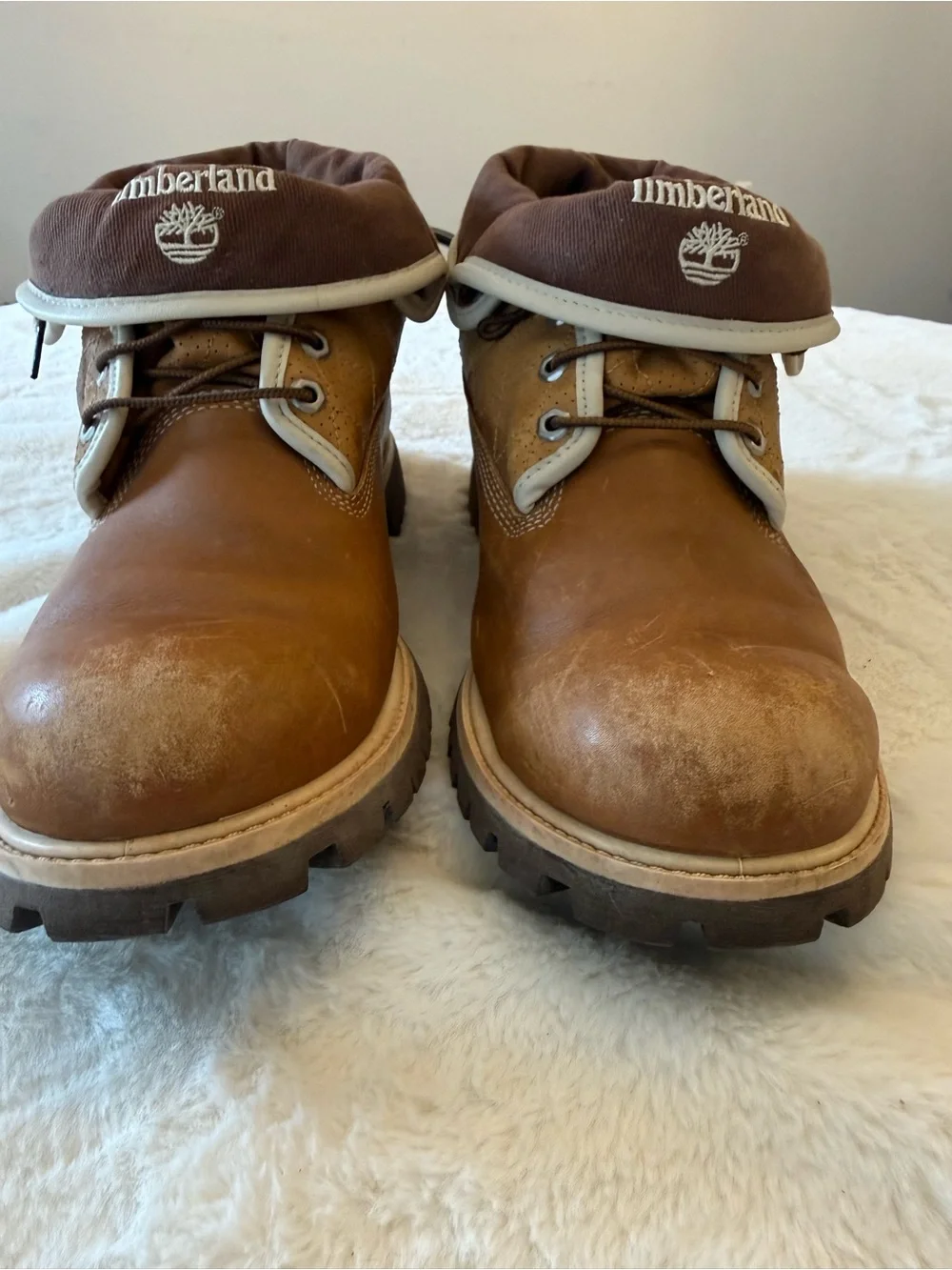 Timberland Men's Brown Leather Work Boots - Fold-Down Ankle Style